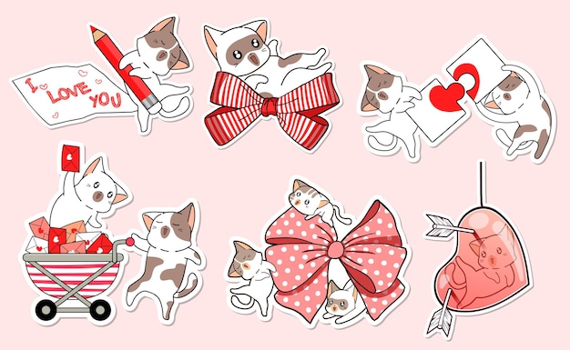 schattige katten cartoon sticker collectie