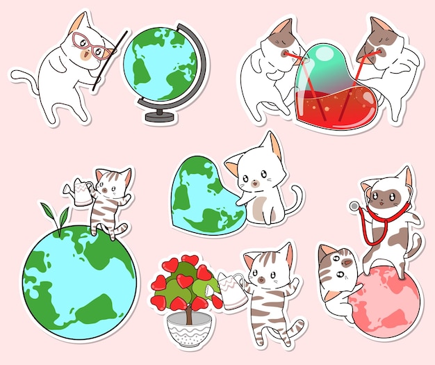 schattige katten cartoon sticker collectie