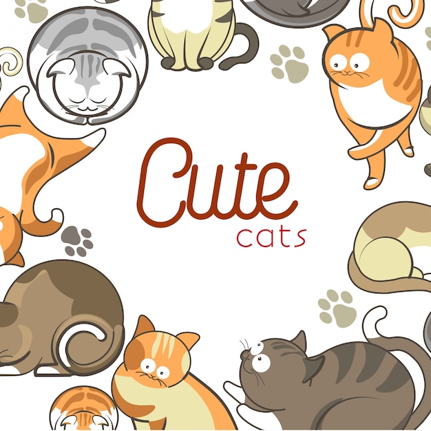 Schattige katten en kittens huisdieren spelen of poseren vector platte dieren
