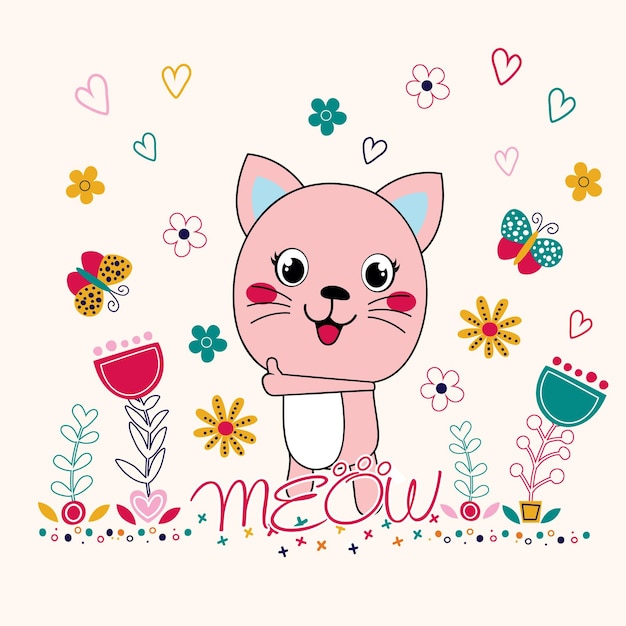 Schattige katten met mooie bloemen vectorillustratie