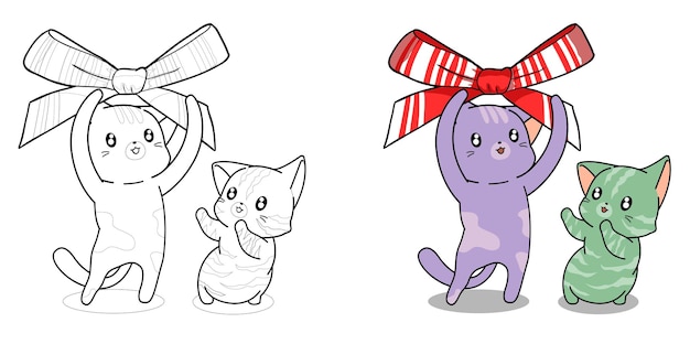 Schattige katten met strik cartoon kleurplaat pagina voor kinderen