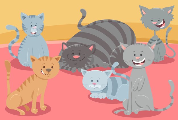 Vector schattige katten of kittens dierlijke tekens groep