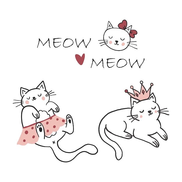 Schattige katten prinses kinderen illustratie kinderachtig cartoon liefde
