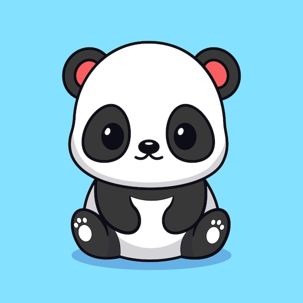 Schattige kawaii baby panda zitten cartoon karakter pictogram vectorillustratie kinderen illustratie dierlijke natuur concept Flat Cartoon Style