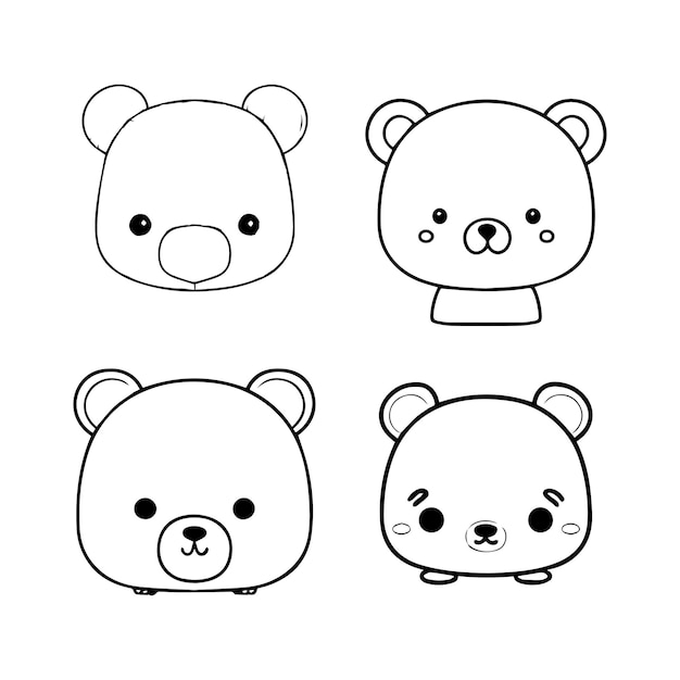 schattige kawaii beer hoofd logo collectie set hand getekende illustratie