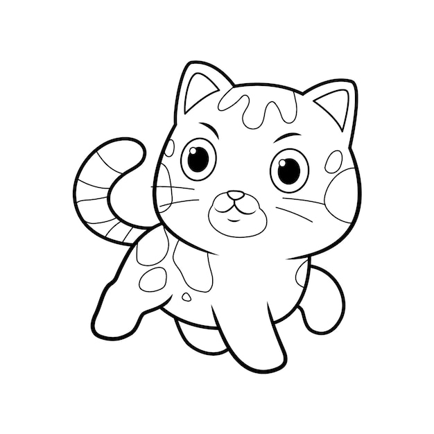 Schattige Kawaii Bengaalse Kat Cartoon Dierlijke Illustratie BW