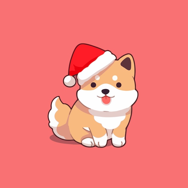 Schattige kawaii cartoon kerst hond illustratie vector shiba inu puppy