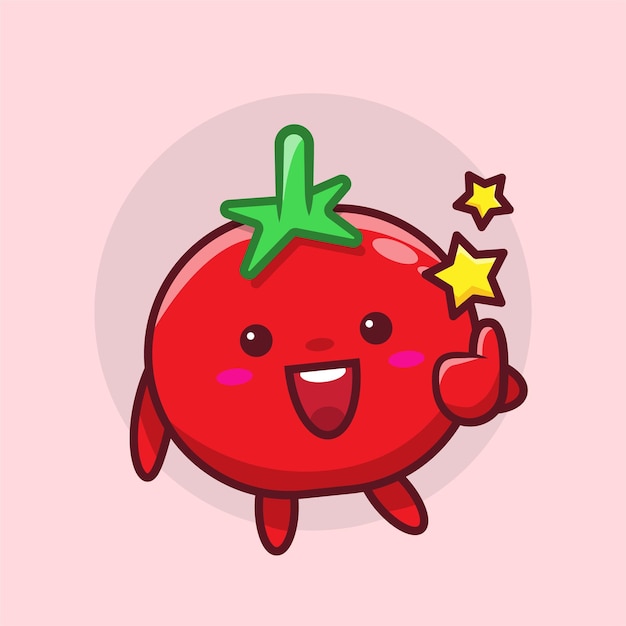 Schattige kawaii cartoon tomaat duimschroef opwaarts ster vectorillustratie