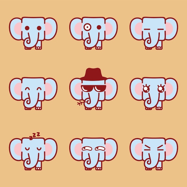 Vector schattige kawaii olifant emoji-set