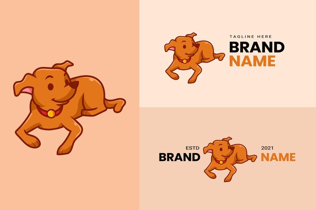 Schattige kawaii puppy hond mascotte cartoon logo ontwerp sjabloon pictogram illustratie hand getrokken