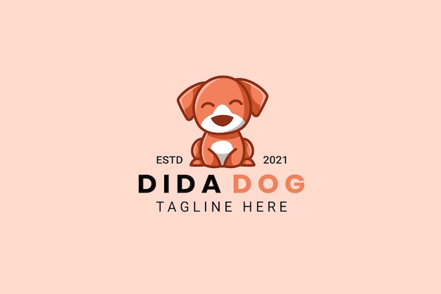 Vector schattige kawaii puppy hond mascotte cartoon logo ontwerpsjabloon