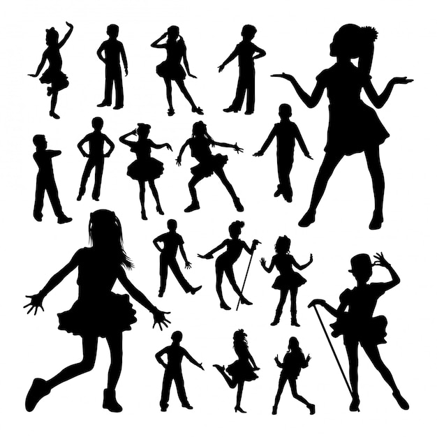 Schattige kinderen dansen silhouetten.