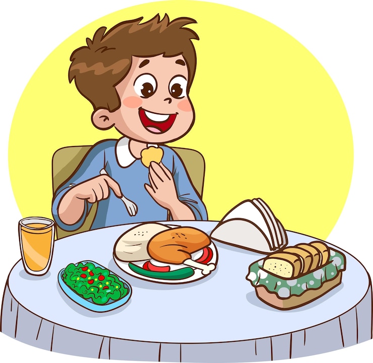 Vector schattige kinderen die cartoonvector eten