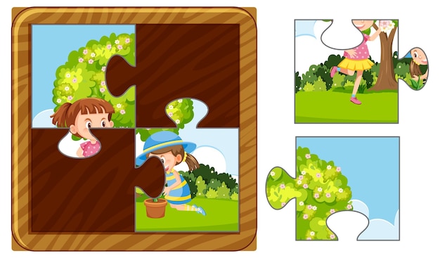 Schattige kinderen foto puzzel spel sjabloon