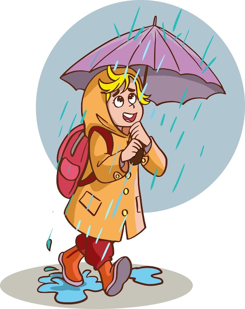 schattige kinderen herfst vector illustration.girl wandelen met paraplu in de regen.