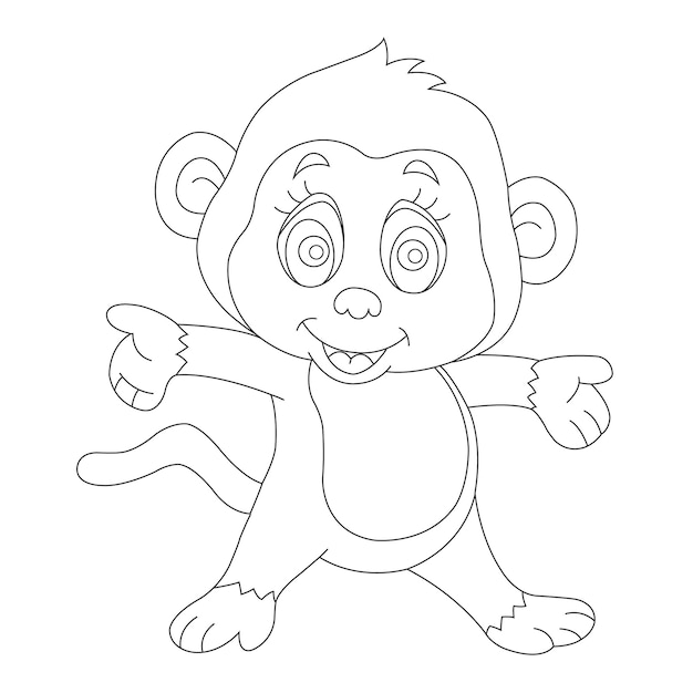 Schattige kleine aap kleurplaat voor kinderen dierlijke overzicht kleurboek cartoon vectorillustratie