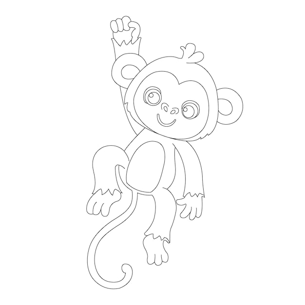 Schattige kleine aap overzicht kleurplaat voor kinderen dierlijke kleurboek cartoon vectorillustratie