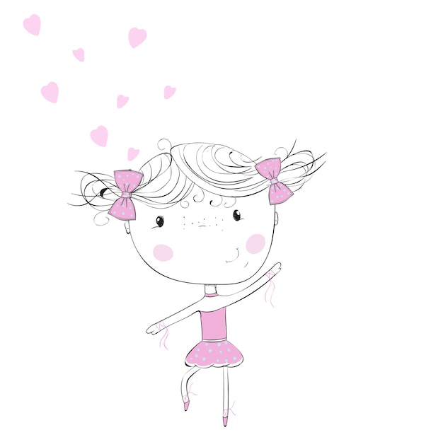 schattige kleine ballerina, doodle kinderkamer illustratie