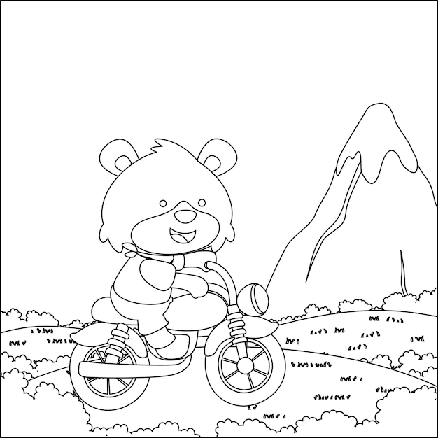Schattige kleine beer fietsen trendy kinderen grafisch voor volwassen en kinderen kleurboek
