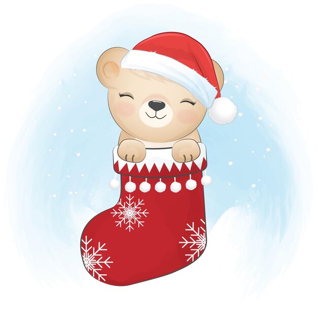 Schattige kleine beer in de sok kerst seizoen illustratie