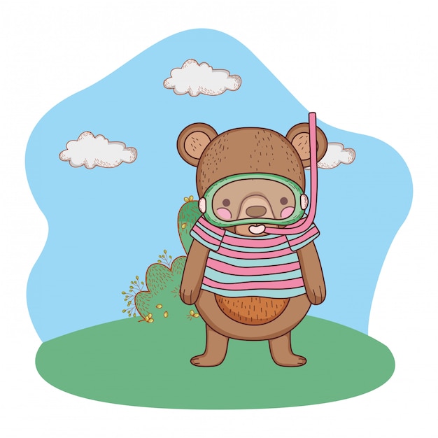Schattige kleine beer met shirt en snorkel