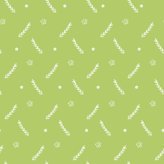 Schattige kleine bloemen en takjes op een groene achtergrond Lente naadloos patroon