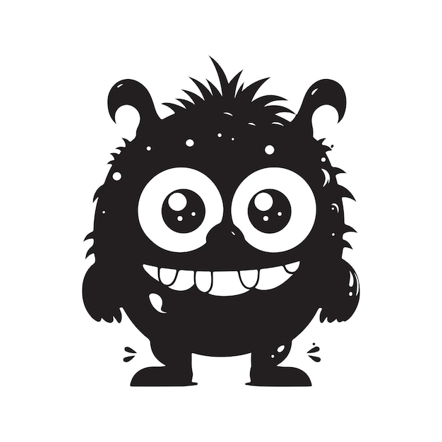 Schattige kleine cartoon monster vintage logo lijntekeningen concept zwart-witte kleur hand getekende illustratie