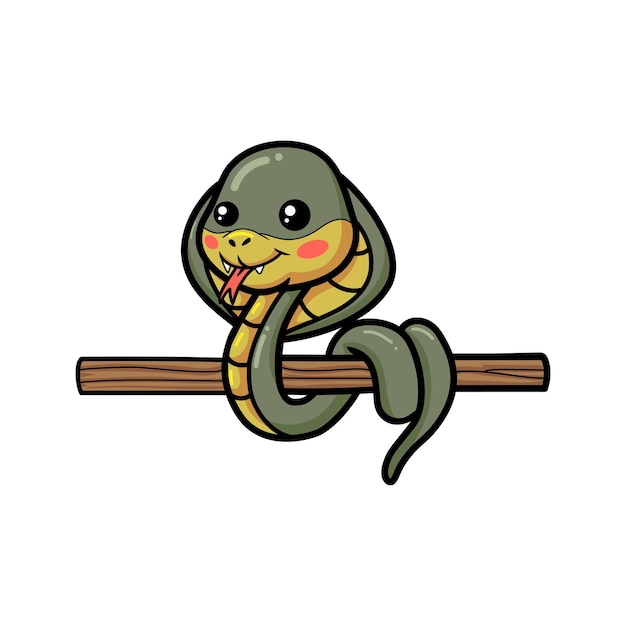 Schattige kleine cobra slang cartoon op boomtak