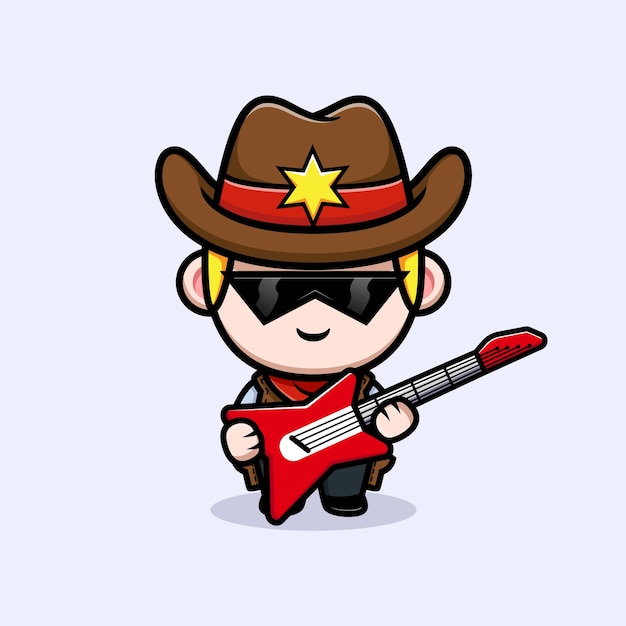 Schattige kleine cowboy met gitaar mascotte illustratie