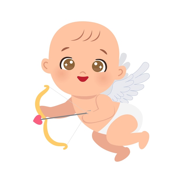 Schattige kleine cupido met pijl en boog. platte vector cartoon ontwerp