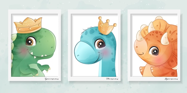 Schattige kleine dinosaurus met aquarel effect illustratie