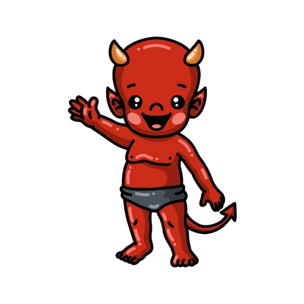 Schattige kleine duivel cartoon zwaaiende hand