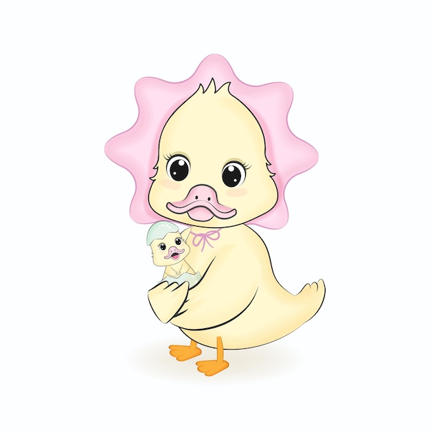 Schattige kleine eend en moeder cartoon afbeelding