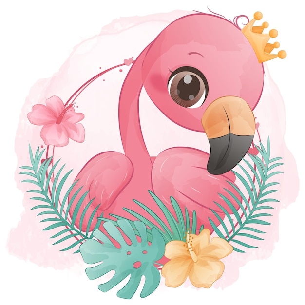 Schattige kleine flamingo-illustratie