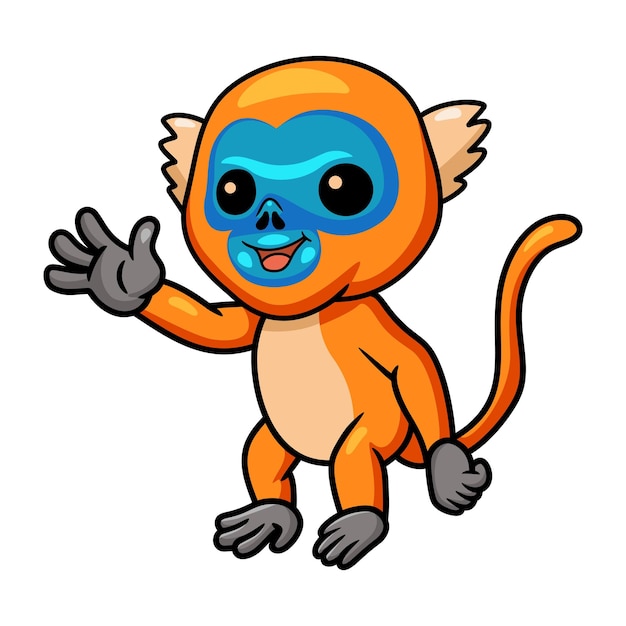 Schattige kleine gouden aap cartoon zwaaiende hand