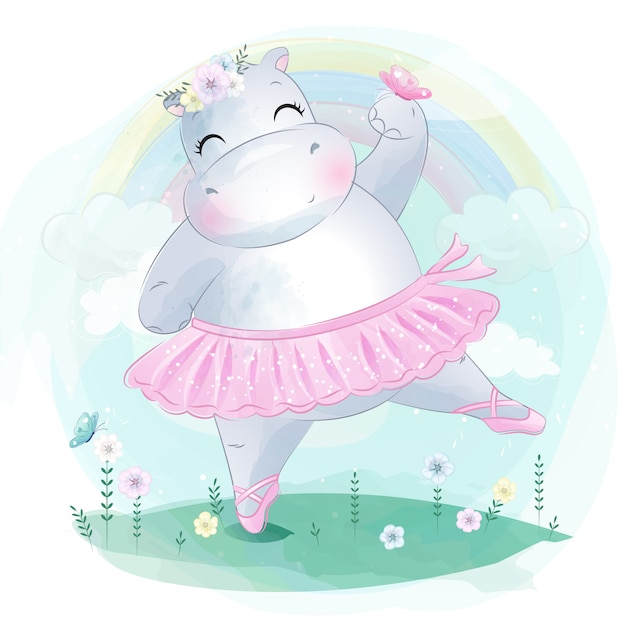 Vector schattige kleine hippo balletdans