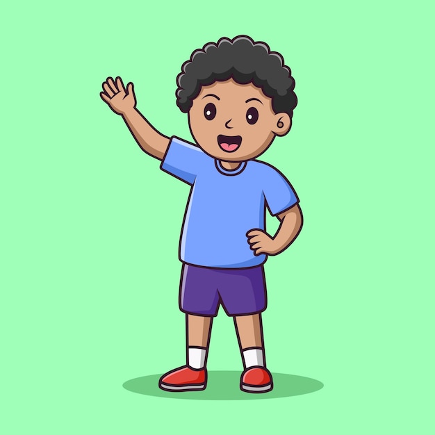 Schattige kleine jongen cartoon zwaaiende hand