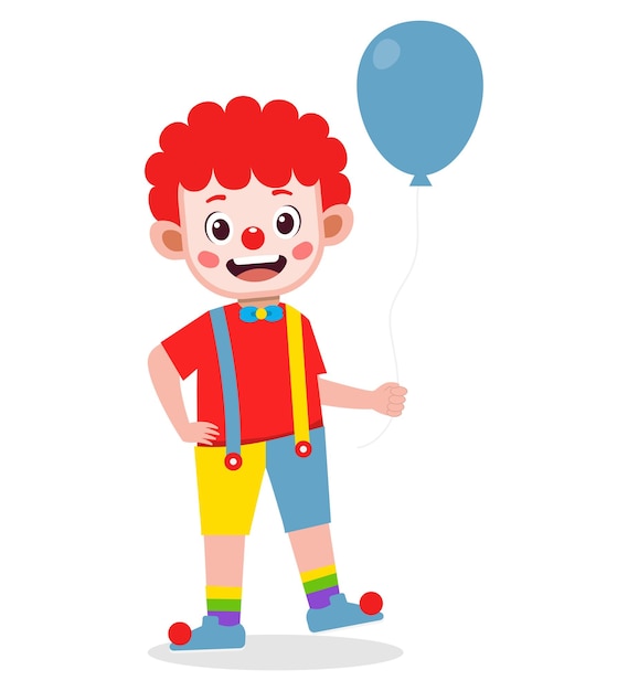 Schattige kleine jongen draagt een cartoonillustratie van een clownkostuum