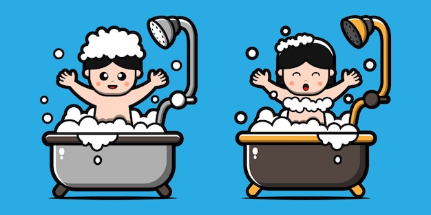 Schattige kleine jongen en meisje die een bad nemen