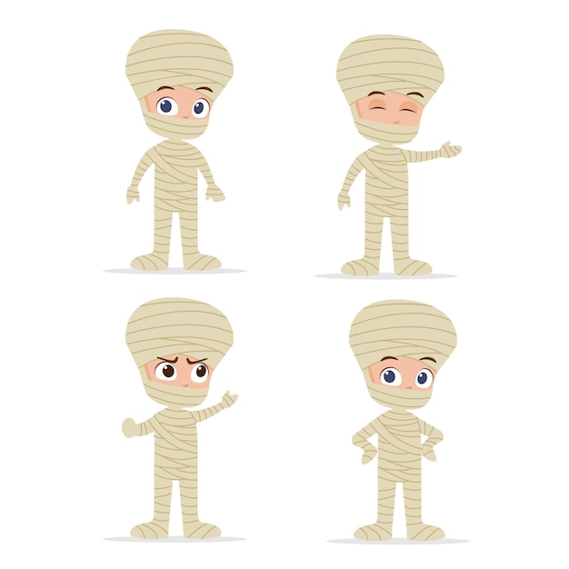 Schattige kleine jongen mummie vector tekenset