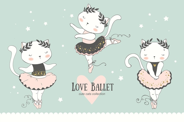 Schattige kleine kat ballerina danseres cartoon collectie