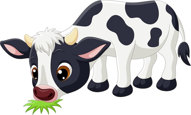 Schattige kleine koe cartoon die gras eet