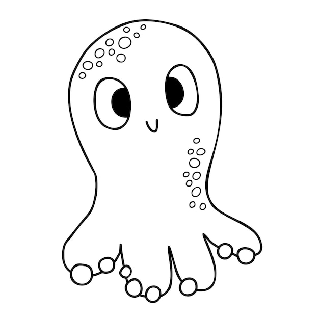 Vector schattige kleine octopus grappig onderwater dier schets tekening doodle voor kinderen collectie kleurplaat