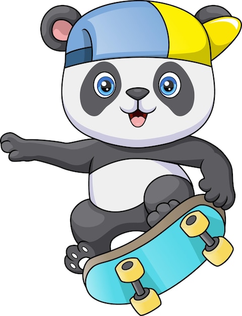 Schattige kleine panda cartoon skateboard spelen