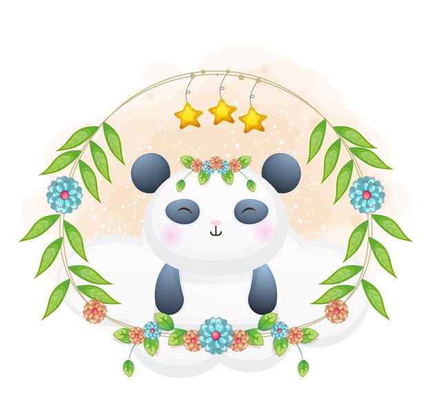 Schattige kleine panda met bloemen cartoon