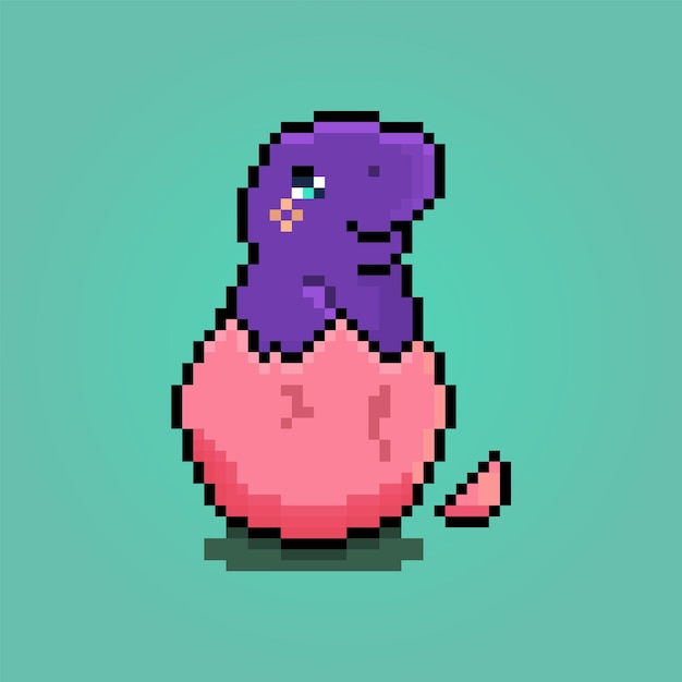 Schattige kleine pixel dino met ei