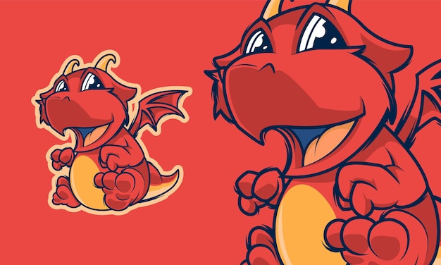 Schattige kleine rode draak cartoon mascotte vectorillustratie