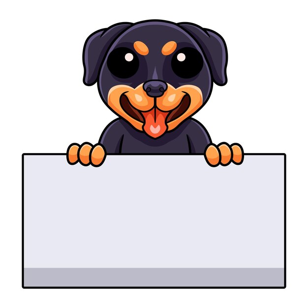 Schattige kleine rottweiler hond cartoon bedrijf leeg teken