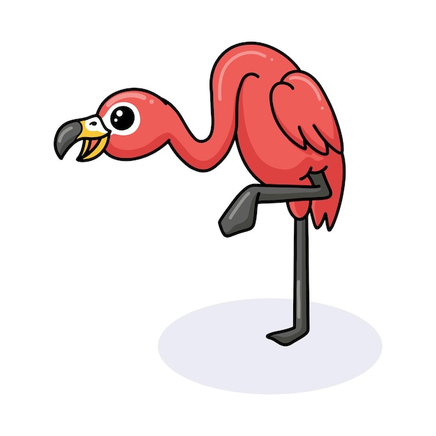 Schattige kleine roze flamingo cartoon poseren