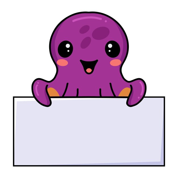 Schattige kleine roze octopus cartoon met leeg bord